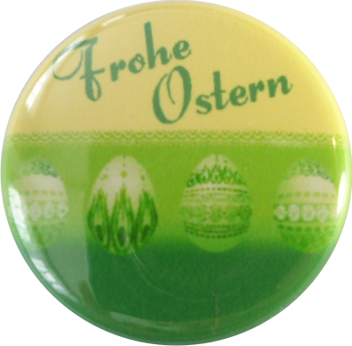 Frohe Ostern Button Ostereier gelb-grün